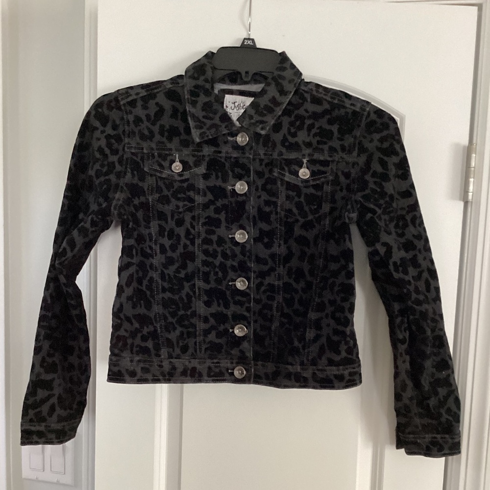 Justice Girl Leopard Jacket Size 18 Black Gray Juniors XS Teen Read